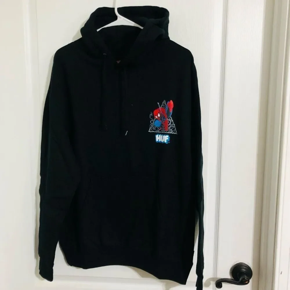 HUF Marvel Men's Spider Man Black Hoodie Sweatshirt Size Small NWT‎